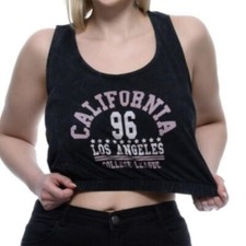 Black Workout Crop Top with California 96 Logo, 100% Cotton, Size XL, RRP £14.99