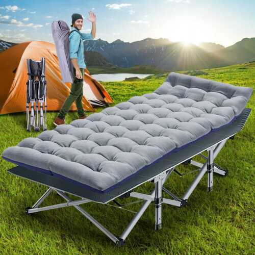 Easy Fold Stretcher Camping Folding Bed Portable Cots Grey with Mattress - Picture 1 of 7