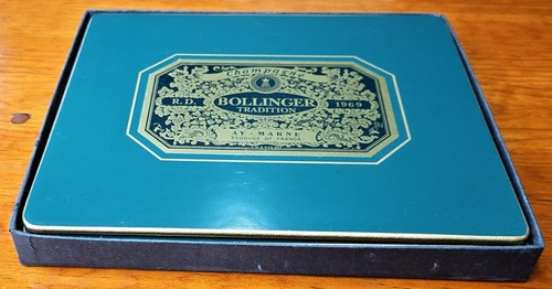 Vintage 1970s Set of 4 Bollinger Champagne Label Placemats Felt Back Origin. Box - Picture 19 of 24