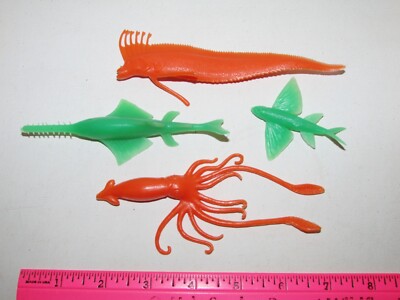 4-Piece Lot MPC Nabisco Sea Life Monsters Creatures Fish Cereal Premiums Plastic