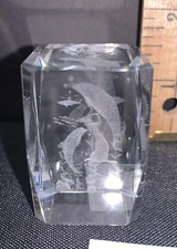 3D Dolphin Laser Etched Clear Glass Paperweight