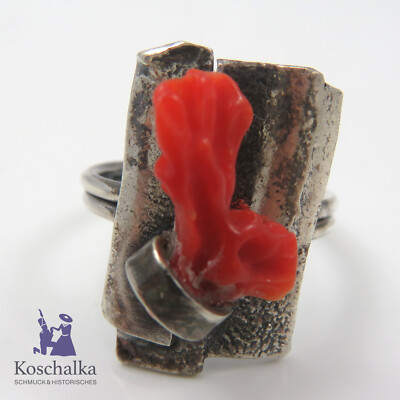 Vintage 925er Silber Ring Apat Designer Korallen Ring, Gr. 56 (E3987)