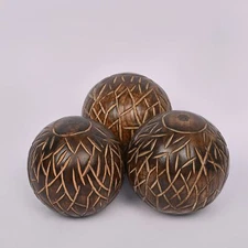 Decorative Mango Wood Round Balls Set of 3 for Home Decor Modern Decorative B...
