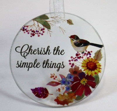 EE3 Cherish the simple things bird AUTUMN BLESSINGS ORNAMENT Ganz glass