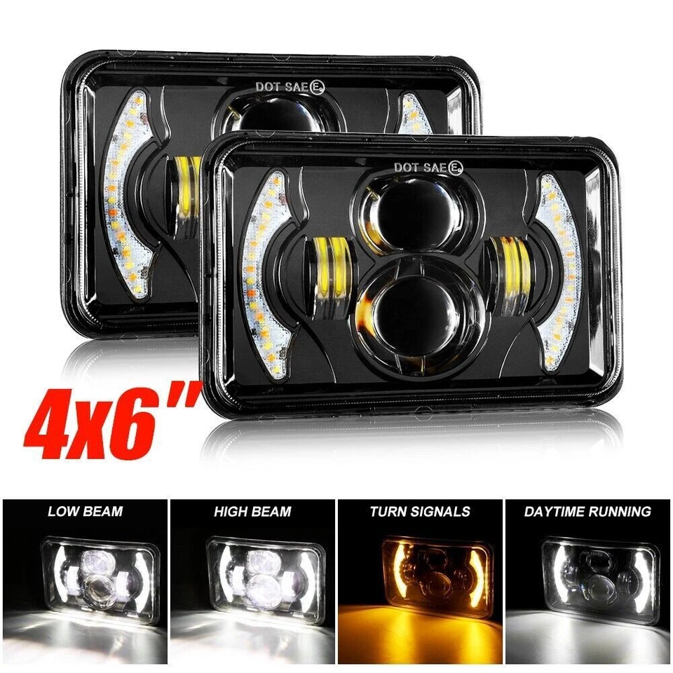 4PCS 4x6" LED Headlights Sealed Hi/Lo Beam w/DRL For Chevrolet Caprice 1977-1986 Foto 3 de 4