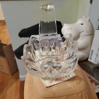  Royal Limited 24% Full Lead Crystal Glass Basket with Handle Czech Repub. 