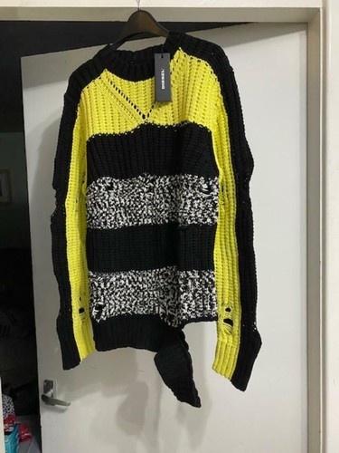 Pullover Diesel Para Hombre Raro K-DANIEL Negro/Amarillo Rayas Envejecido £295.00 - Imagen 6 de 9