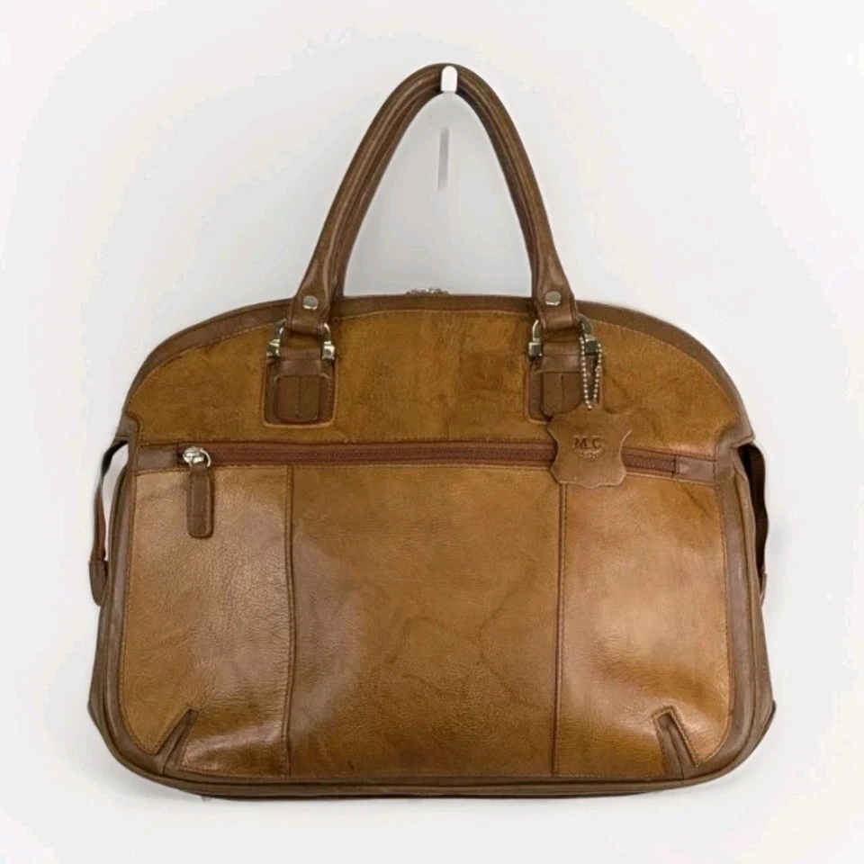 Cartera de Cuero MC Marc Chantal Bronceado Envejecido 2 Tonos Bolso Doctor 15 x 12 x 6 Foto 2 de 4