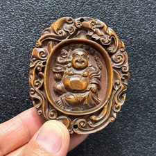 6.5 CM China Exquisite Boxwood Handmade Carved Maitreya Buddha Pendant W263