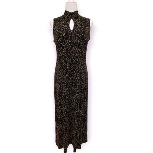 Coldwater Creek Black and Tan Embroidered Vine Pattern Dress Sleeveless Size 10P