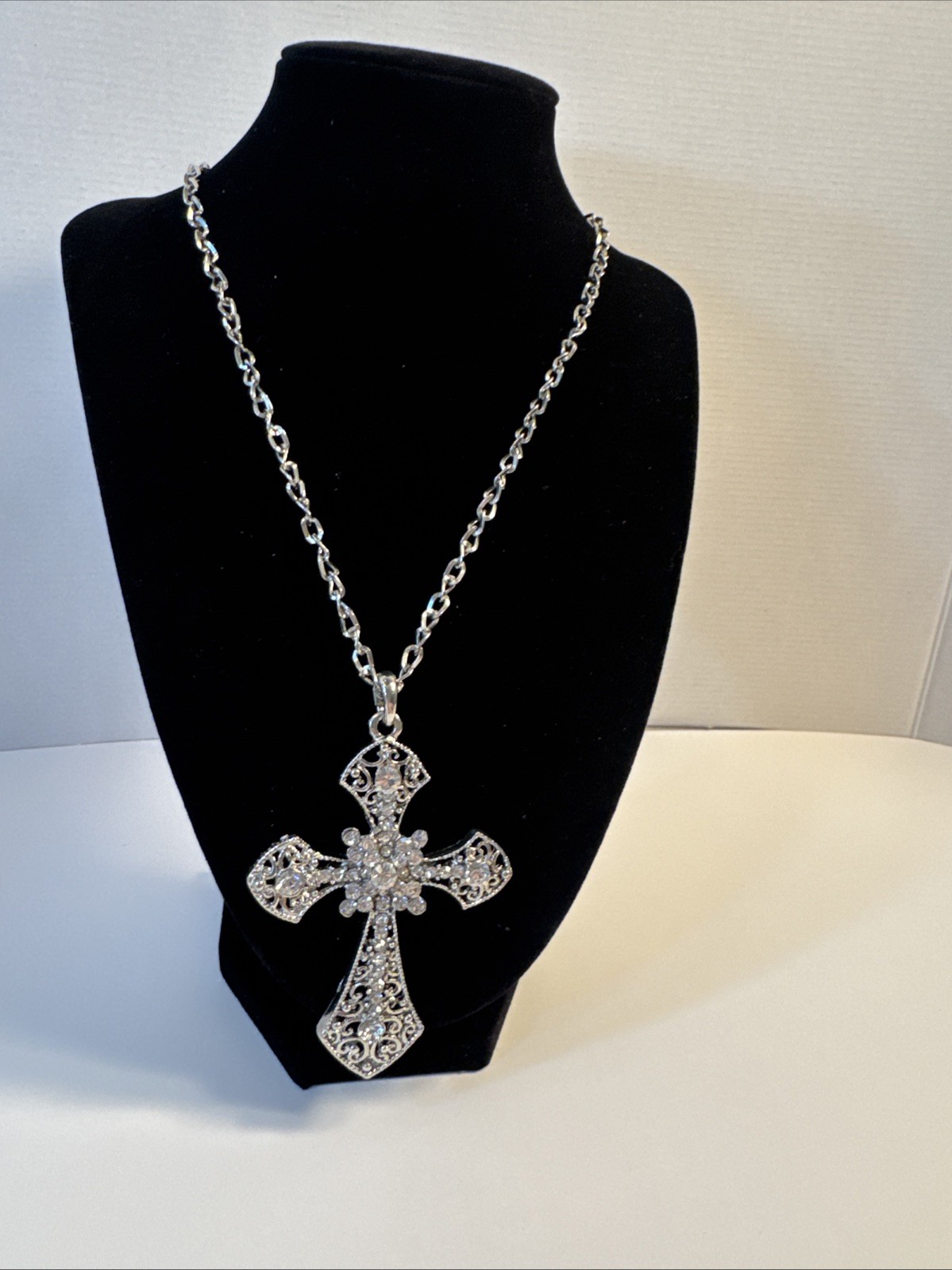 Statement Cross Necklace Silver Tone Religious Go… - image 1