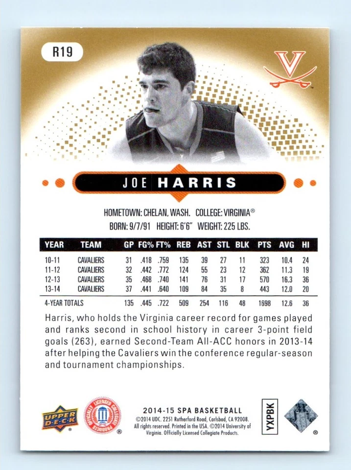 2014-15 SP Authentic Rookie Extended Joe Harris Virginia Cavaliers #R19 - Image 2 of 2