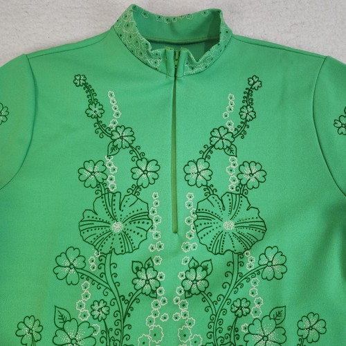 60s 70s Mid MOD Women’s Flowers 1/4 Zip Shirt Blouse Vintage Medium #1456 - Picture 4 of 15