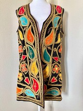 Vintage 1960s Embroidered Velvet Afghan Vest / Unisex Boho Festival Waistcoat