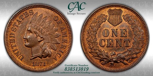 CACG MS-63 RB 1873 O3 Indian Head Cent, Razor-Sharp, PQ Red-Brown specimen!
