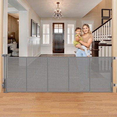Punch-Free Retractable Baby Gates Reinforced 96'' Extra Wide Baby Gate No Dril...