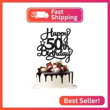 1 Pack Happy 50th Birthday Cake Topper Black Glitter 50  Fabulous Cheers to 50