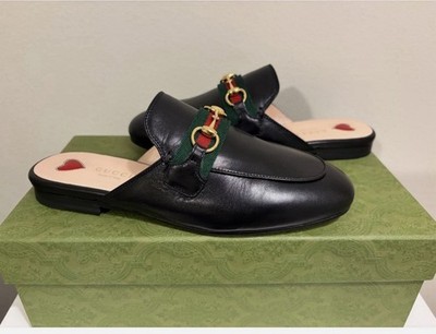New Authentic Women's GucciPrincetown Leather Horsebit SlipperMule Sz 6.5 US