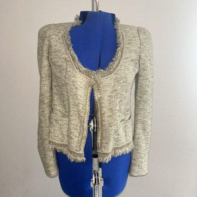 Boucle Tweed Jacke Strickjacke Blazer  Beige Gold Patrizia Pepe 36 IT 40