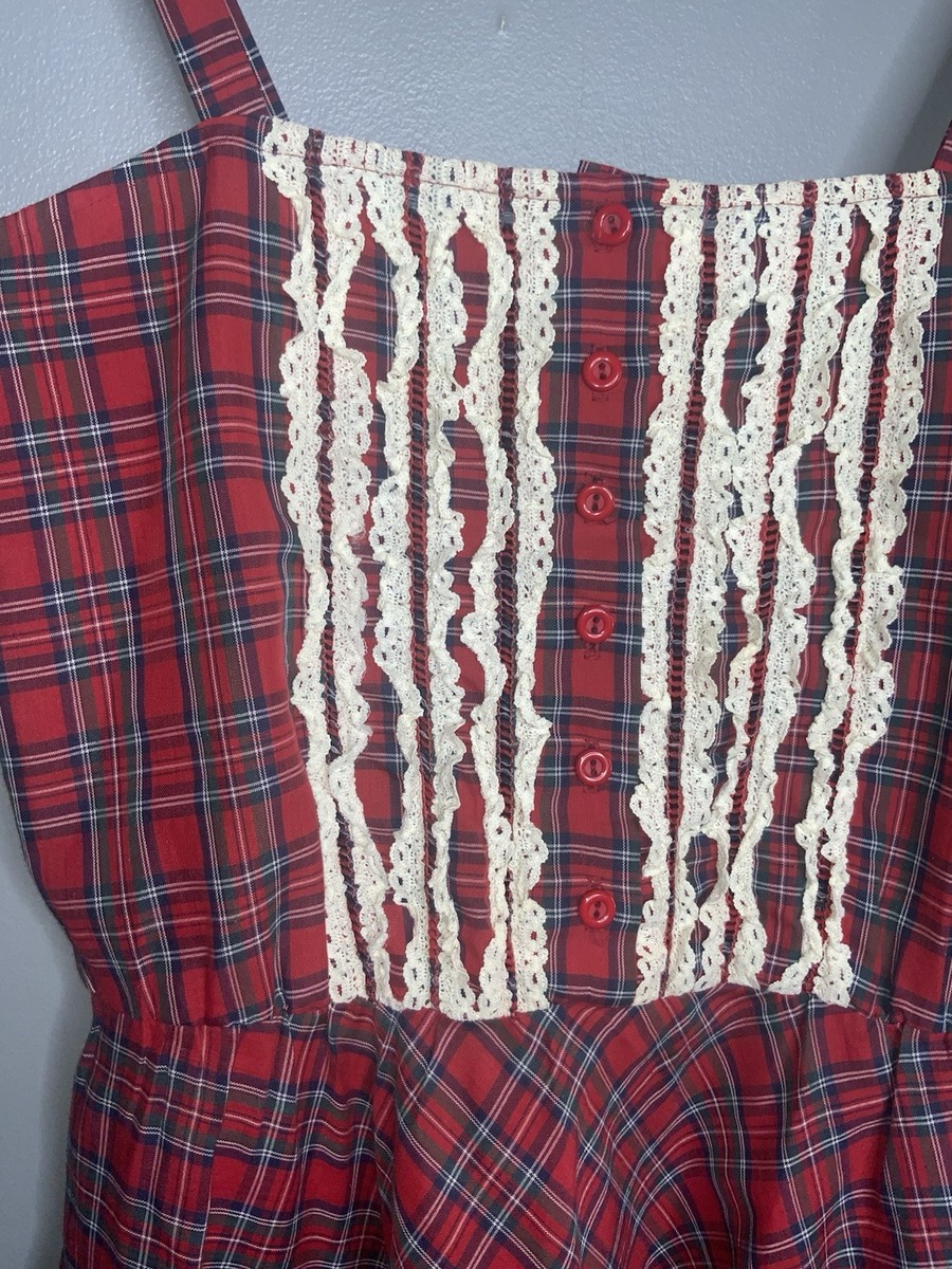 Mindy Malone Vintage Red Plaid Sleeveless Dress with Lace-Front Panel View 3