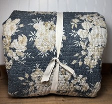 Pottery Barn Juliette Toile Reversible Pick-Stitch Quilt  F/Q  Steel Blue