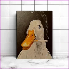 Duck Fun Illustration Canvas Wall Art Painting Creative Smoking Duck Poster and