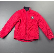 Eddie Bauer Boys M 10/12 Red Quilted Jacket Fleece Lined Full Zip Hooded Coat