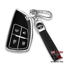 for Chevy Key Fob Cover with Keychain Soft TPU 4-buttons Chrome-black