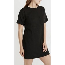 Madewell Womens XS Black Ribbed Knit T-Shirt Dress Short Sleeve Pocket