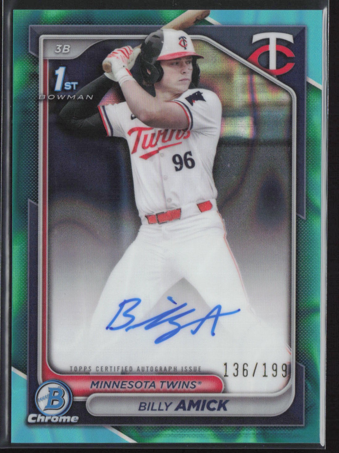 2024 Bowman Draft #CPA-BA Billy Amick Chrome Auto Aqua Lava Refractor #/199