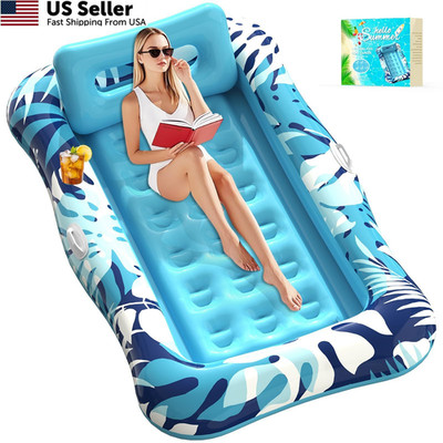 Pool Float Lounger Inflatable Tanning Tub Sunbathing Pillow XL 76x48 New USA