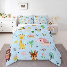 Zoo Animal Toddler Bedding Set,Cute Cartoon Animal Comforter Set for Kids Gir...