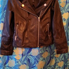 art class Girls Black Faux Leather Motorcycle Jacket S 6/6X Zip Zipper Button