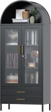 73 In Tall Metal Arched Cabinet, Kitchen Pantry Cabinet With Glass Doors, Modern