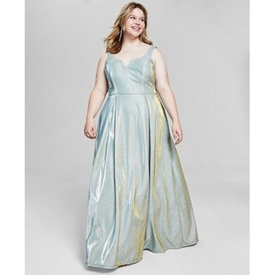 NWT B. Darlin V-Neck Gown Formal Dress Metallic Shimmer Green Gold Plus Size 22W