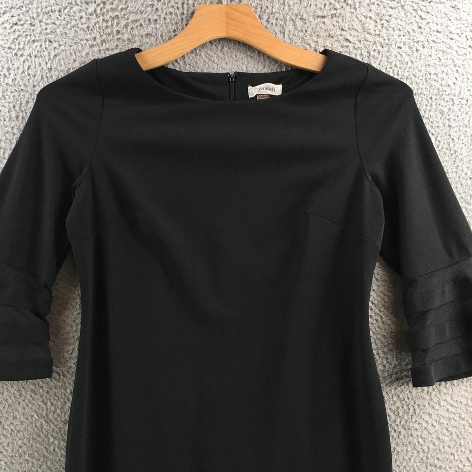 Calvin Klein Pencil Dress Womens 12 Black Bell Sleeve Casual Lace Back Zipper - Image 2 of 4