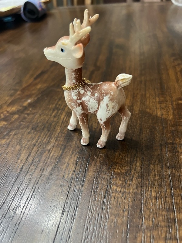 Painted Ceramic Brown & White Spotted Reindeer Figurine, Small Christmas Decor
