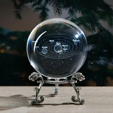 Solar System Model 3D Crystal Ball with Stand, Space Galaxy Decor Glass Sphere D
