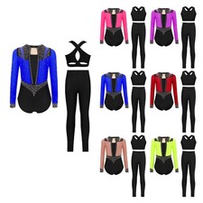 Girls Bodysuit Gymnastics Unitard Shiny Rhinestones Jumpsuit Dance Leotard Jazz