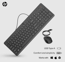 HP 150 Wired Mouse and Keyboard Combo USB Plug n Play Connectivity Low Profile