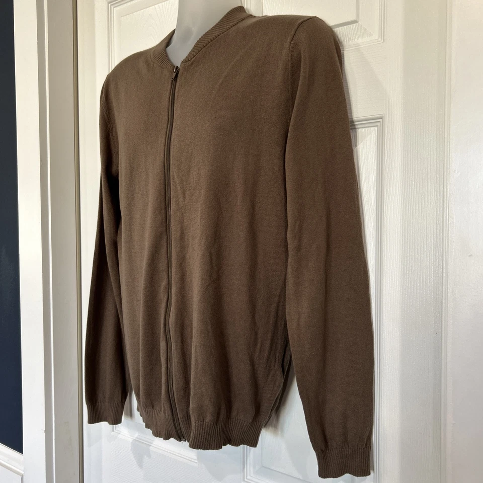 Asos коричневый хлопок полный молнии тонкий вязаный кардиган свитер мужской L - Изображение 2 из 4