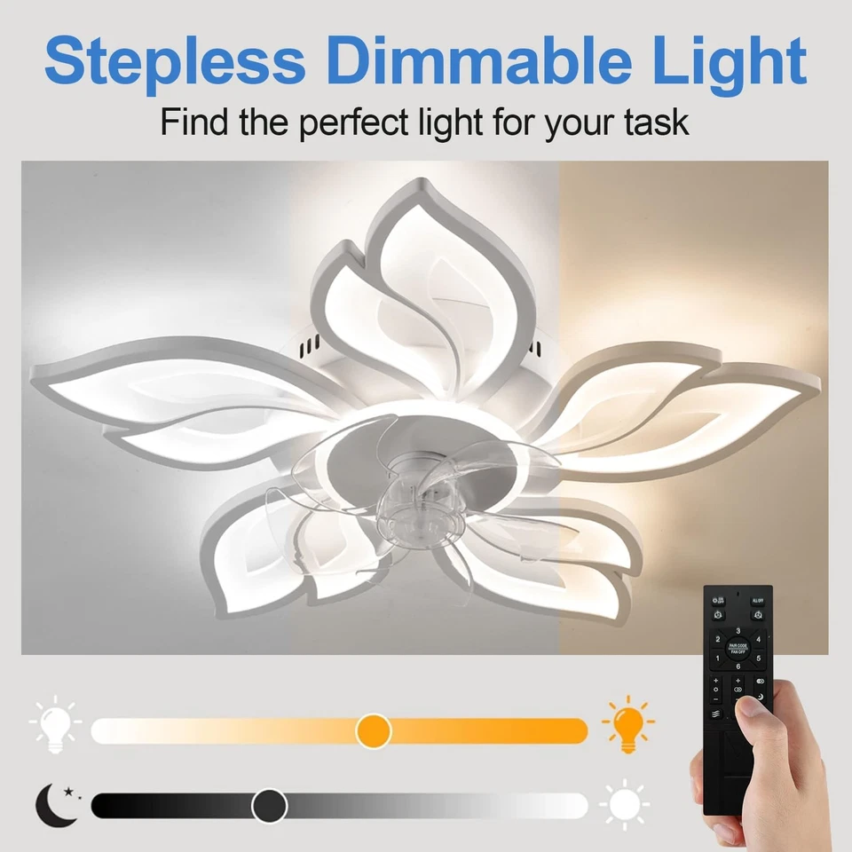 27.6 Inch Modern Flower Ceiling Light with Fan, 6 Speeds with 5 Blades, Remot... - Image 2 of 4