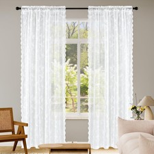 Lace Sheer Curtains 84" Long Floral Light Filtering 2 White Rod Pocket 52x84"