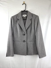Le Suit Grey Polyester Tweed Lined  Pleated Women's Blazer Sz 10