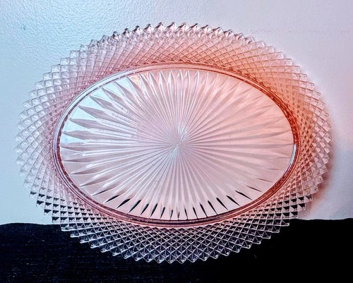 Anchor Hocking Glass Pink Miss America Vintage 12 1/4" Oval Platter 1935-1938