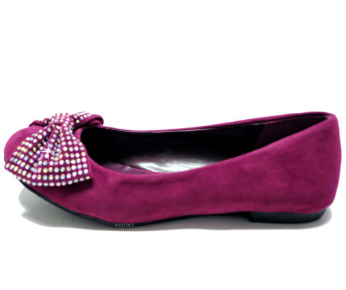 Nuevos zapatos para mujer ballet plano bailarina gamuza arco diamantes de imitación violeta púrpura - Imagen 3 de 11