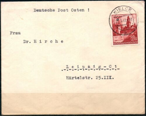Imperio alemán GG no 45 carta 26.3.41 KIELCE / Lotti DRECHSEL / Stadthauptmann - Imagen 1 de 2