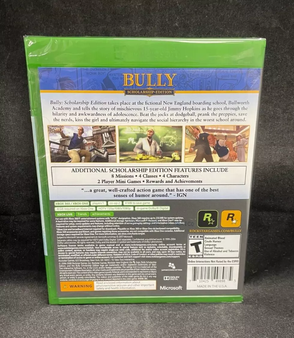 Bully - Scholarship Edition - Xbox One / Xbox 360 Brand New And SEALED