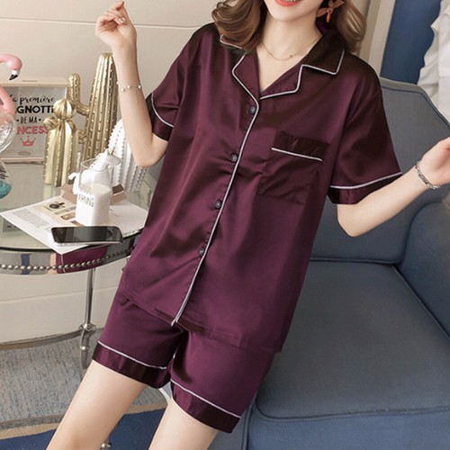 Sexy Ladies ❤️ Women Satin Silk Pyjamas Nightwear Set Shirts Shorts Sleepwear US - Picture 22 of 24
