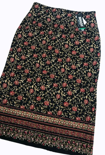 vtg High Waisted Midi Skirt 12P NWT Black Floral Cottagecore Praire Hippie 90s - Picture 2 of 9